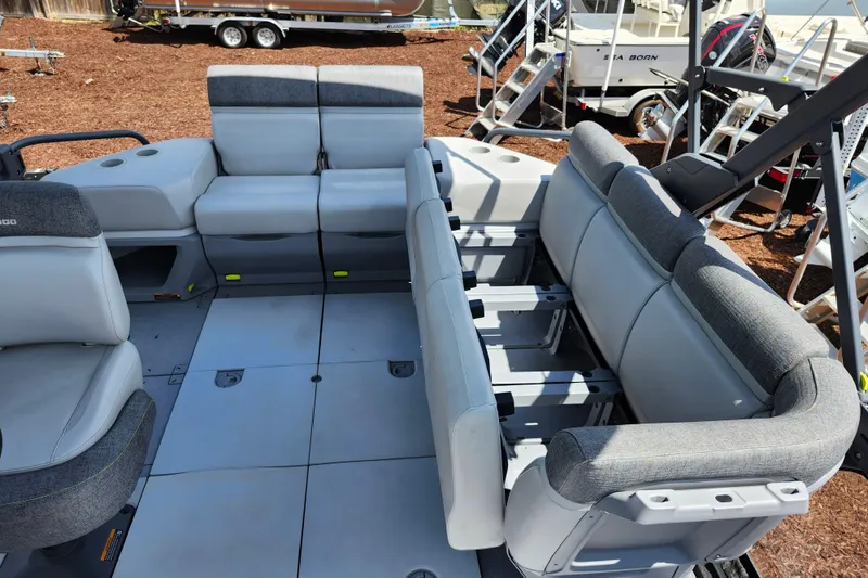 Slide: The Image of 2023 Sea-Doo Switch Cruise 21 interior with adjustable seating and spacious layout. - 21