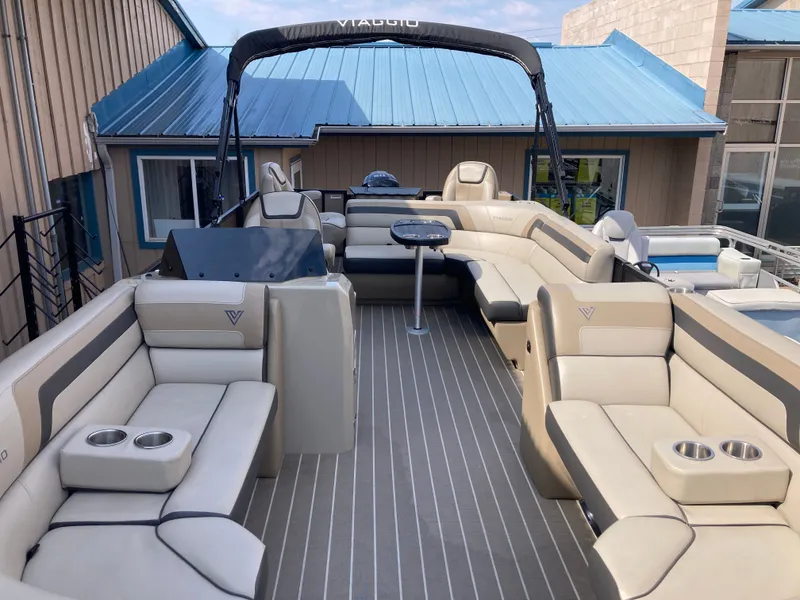 Slide: The Image of 2023 Viaggio Lago 22R pontoon boat with luxurious interior. - 6