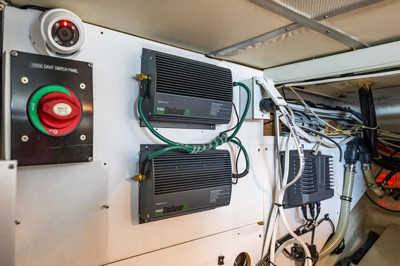 Slide: The Image of Electrical panel and wiring inside a 2006 Grand Banks 47 Europa yacht. - 59