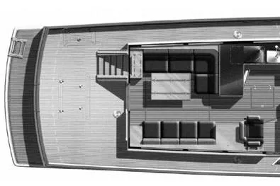 Slide: The Image of Top view of 2006 Grand Banks 47 Heritage EU yacht layout, showcasing deck and seating arrangement. - 62