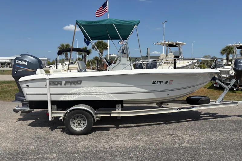 Slide: The Image of 2005 Sea Pro 190 Center Console boat on trailer with Yamaha outboard motor. - 6