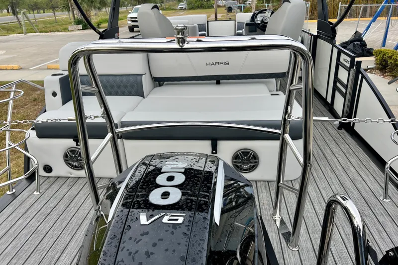 Slide: The Image of Harris Sunliner 230 boat 2025 with V6 engine and luxurious interior. - 7