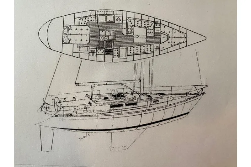 Slide: The Image of Interior of 1988 Hylas 42 yacht with wooden paneling and mirror. - 21