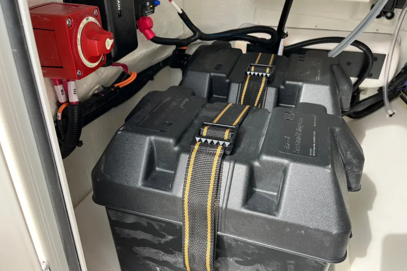 Slide: The Image of Battery compartment in Boston Whaler 150 Montauk 2026 boat. - 17