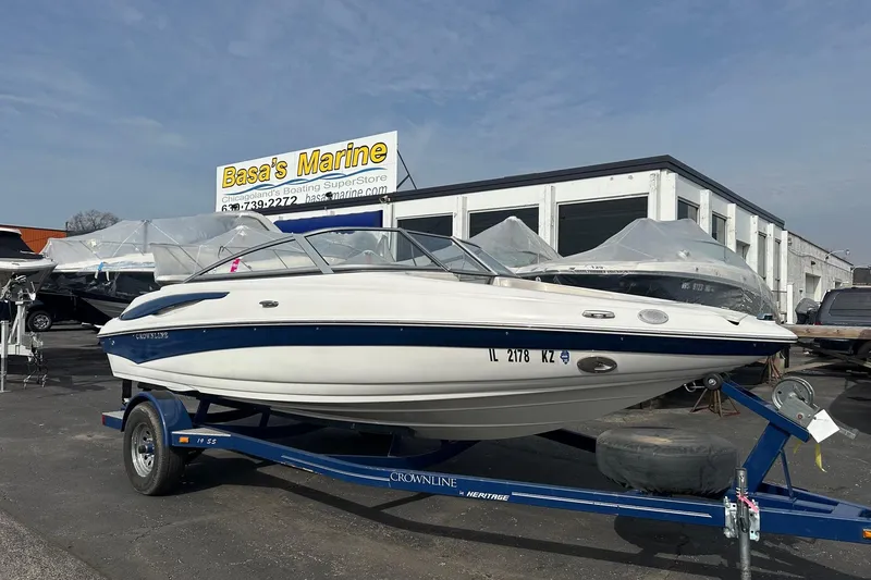 Slide: The Image of 2007 Crownline 19 SS boat on trailer at Basa's Marine dealership. - 3
