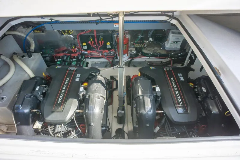 Slide: The Image of Engine compartment of a 2016 Regal 32 Express with Volvo Penta engines. - 44