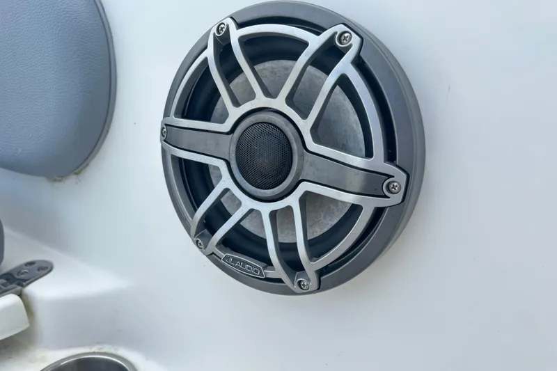 Slide: The Image of Close-up of a JL Audio speaker on a 2015 Cape Horn 32 XS boat. - 28