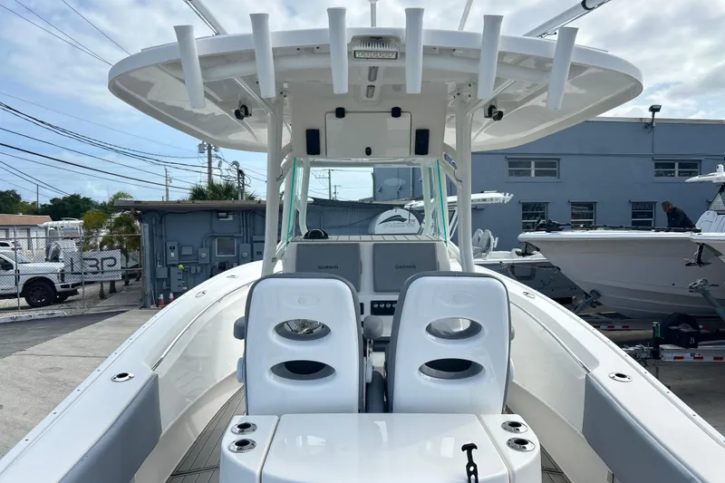 Slide: The Image of 2015 Cape Horn 32 XS boat with dual seats and modern helm station. - 29