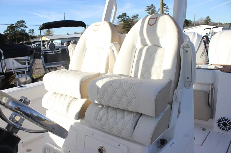 Slide: The Image of Luxurious seating on 2026 Sea Fox 288 Commander boat, featuring elegant white upholstery. - 23