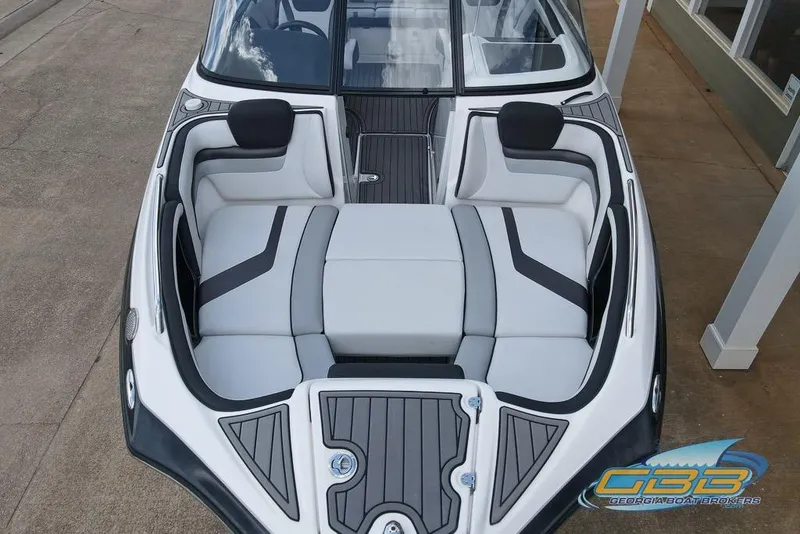 Slide: The Image of 2017 Yamaha Boats 242X E-Series interior, featuring sleek seating and modern design. - 14