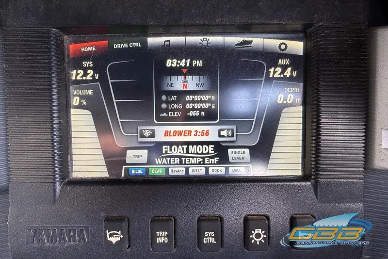 Slide: The Image of Yamaha Boats 2017 242X E-Series dashboard display showing system voltage and navigation details. - 19