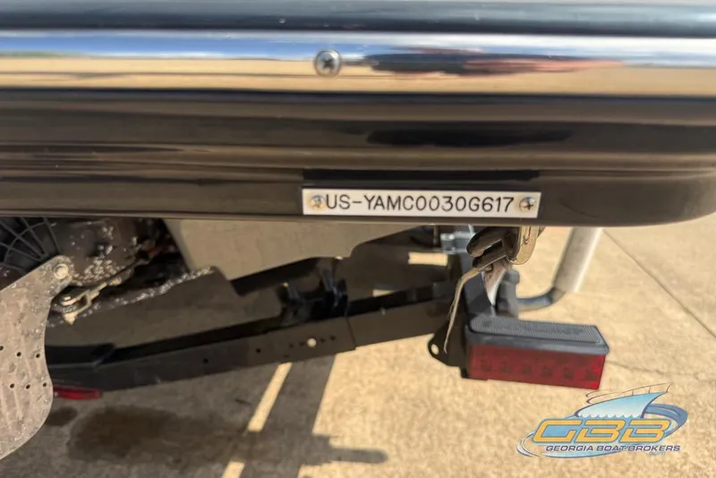 Slide: The Image of 2017 Yamaha Boats 242X E-Series hull identification number, displayed on a trailer. - 41