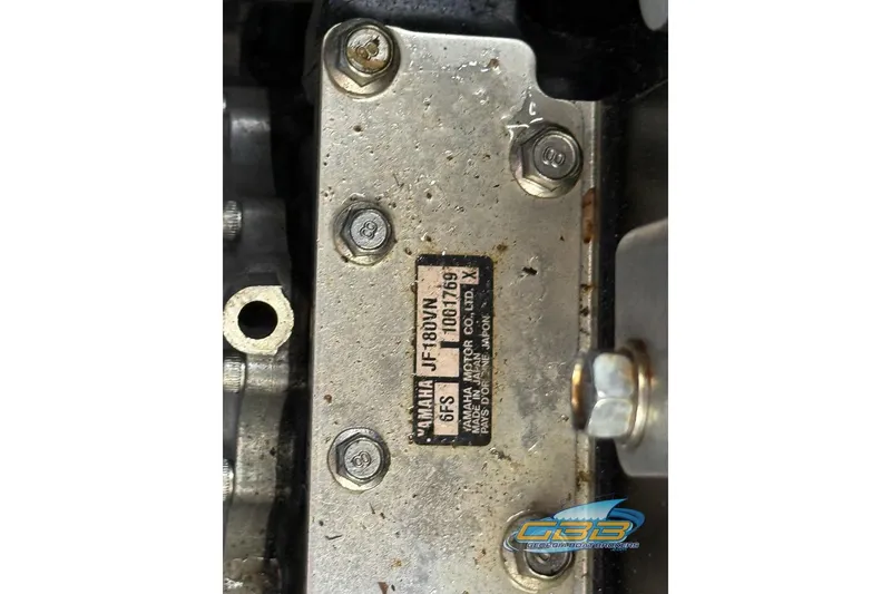 Slide: The Image of Close-up of Yamaha 242X E-Series 2017 engine plate with serial number details. - 42