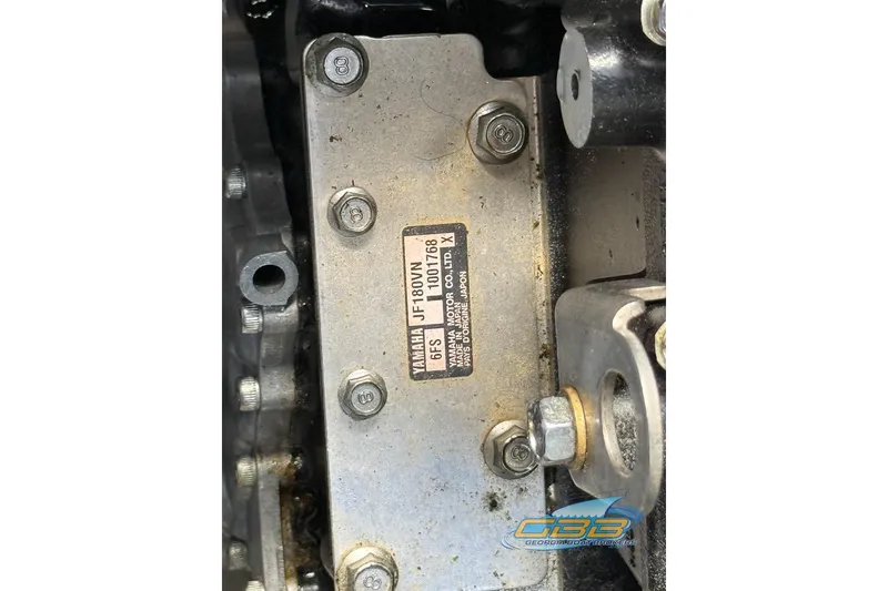 Slide: The Image of Close-up of Yamaha 242X E-Series 2017 engine component with visible serial number plate. - 43