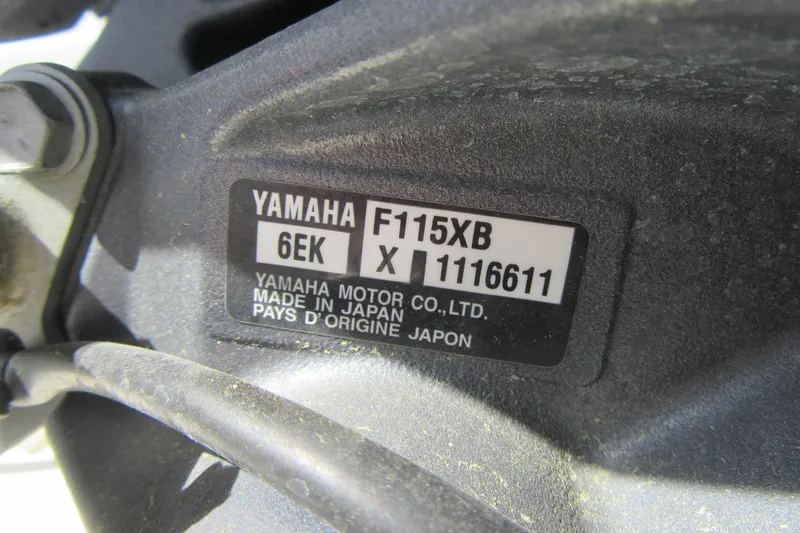 Slide: The Image of Yamaha F115XB engine label on 2023 Robalo R180 Center Console boat. - 26