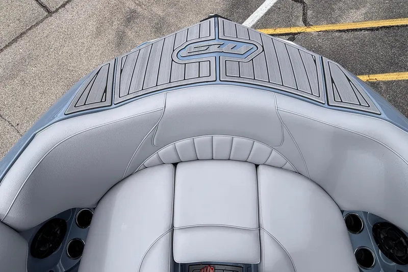 Slide: The Image of 2026 MB B52 23 Classic boat interior with gray seating and deck design. - 53