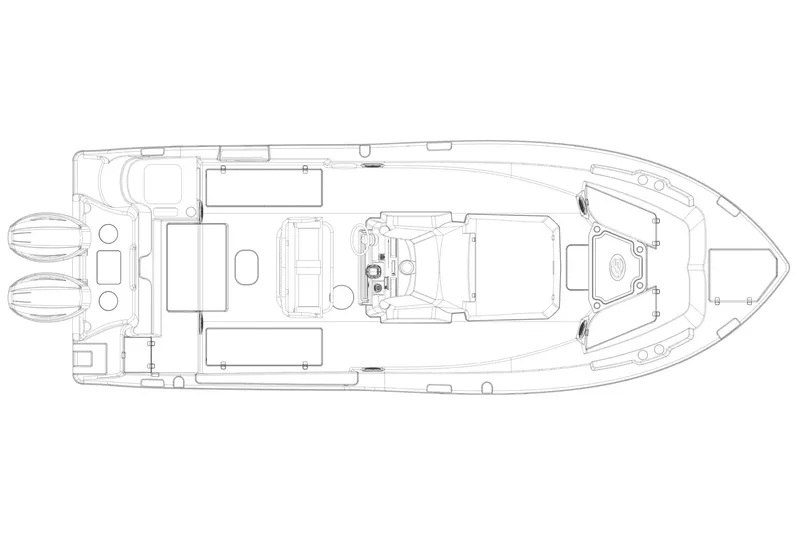 Slide: The Image of Manufacturer Provided Image: 2025 Sea Fox 268 Commander boat layout, top view, featuring dual engines and spacious deck design. - 5