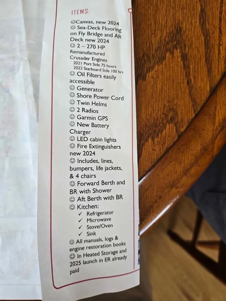 Slide: The Image of Features list for Carver 3207 Aft Cabin 1983. - 7