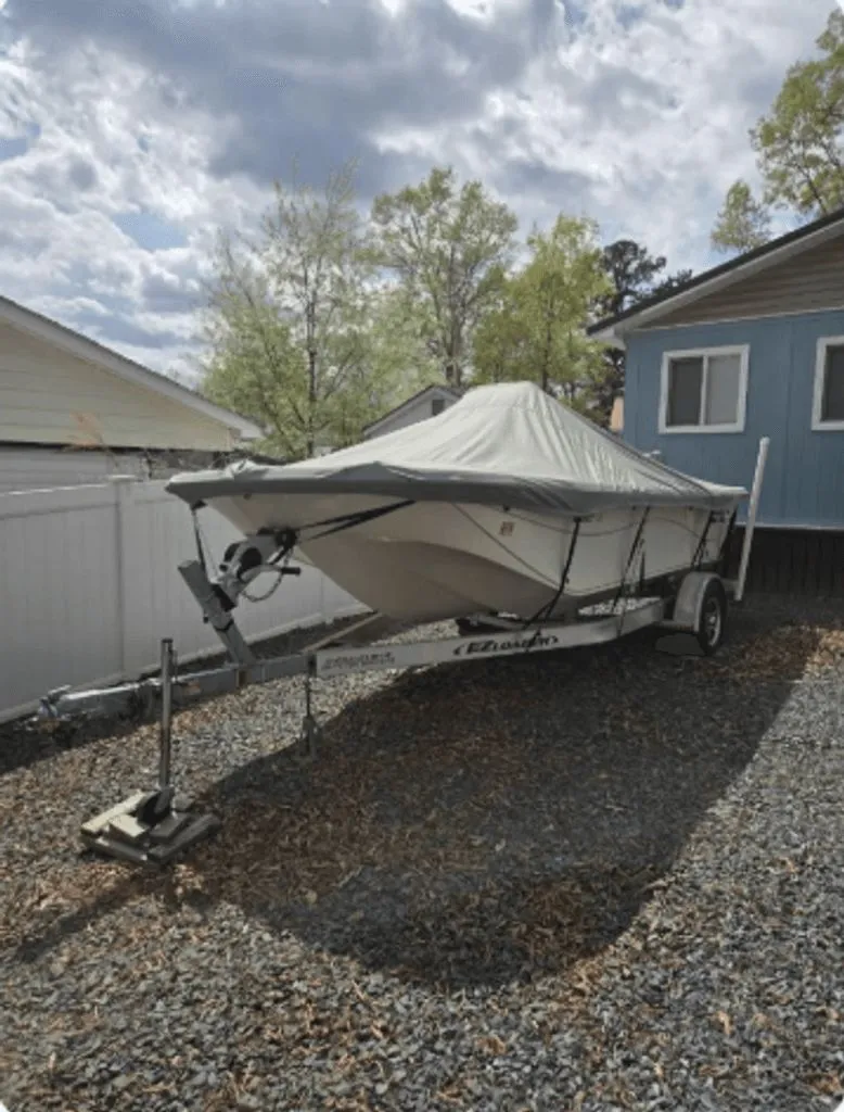 Slide: The Image of 2020 Carolina Skiff 19 LS boat on trailer, covered. - 8