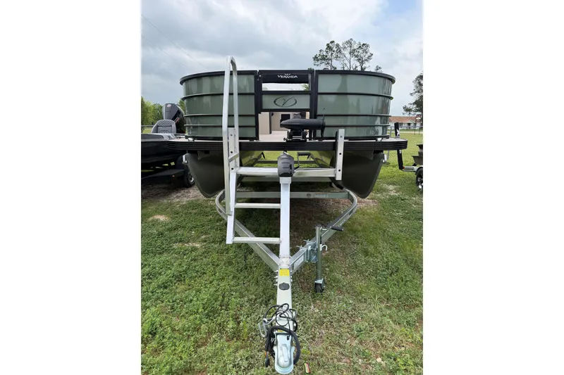 The Image of 2026 Veranda Vista 18VF4 pontoon boat on trailer, parked on grass. - 0