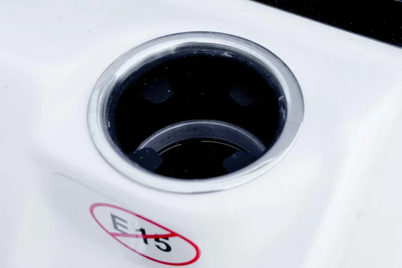 Slide: The Image of Fuel cap of 2026 Tidewater 2110 Bay Max with E15 fuel restriction label. - 22