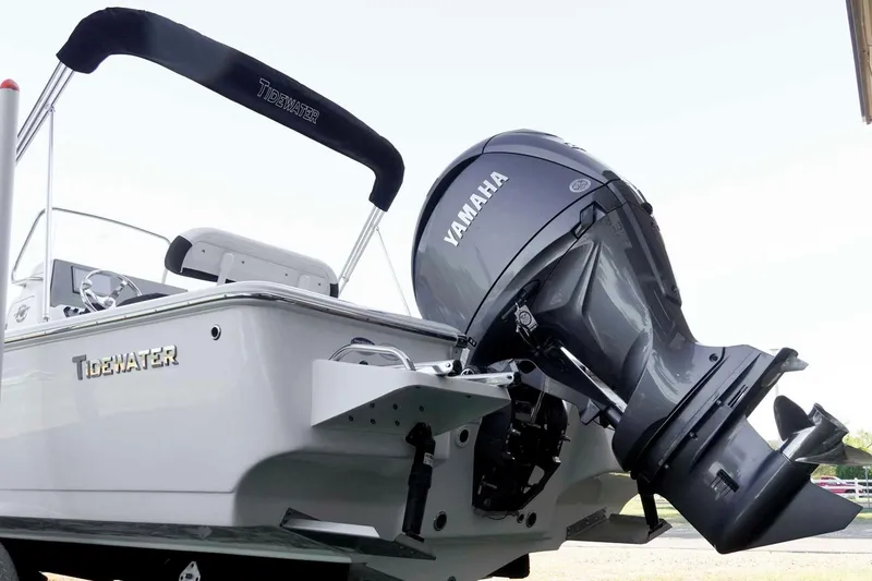 Slide: The Image of 2026 Tidewater 2110 Bay Max boat with Yamaha outboard motor, rear view. - 30