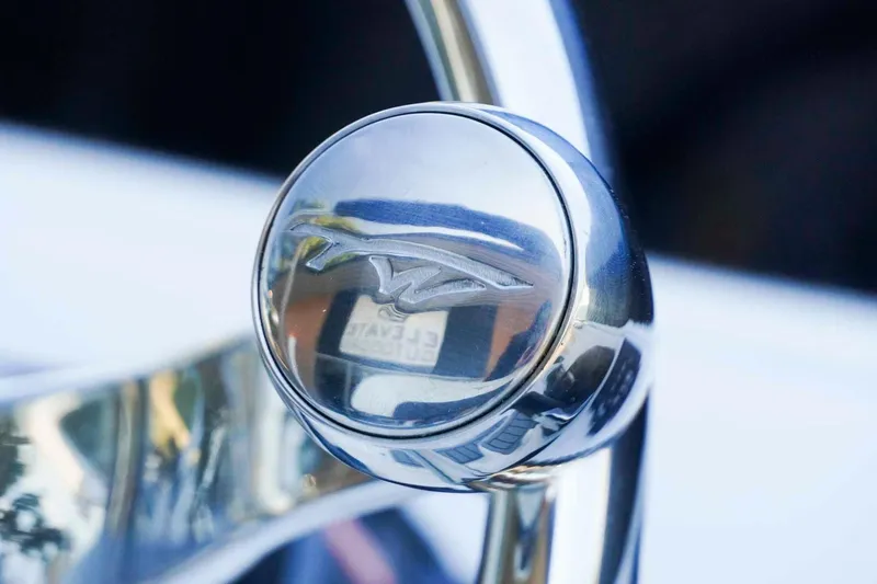 Slide: The Image of Close-up of 2026 Tidewater 2110 Bay Max boat steering wheel emblem. - 9