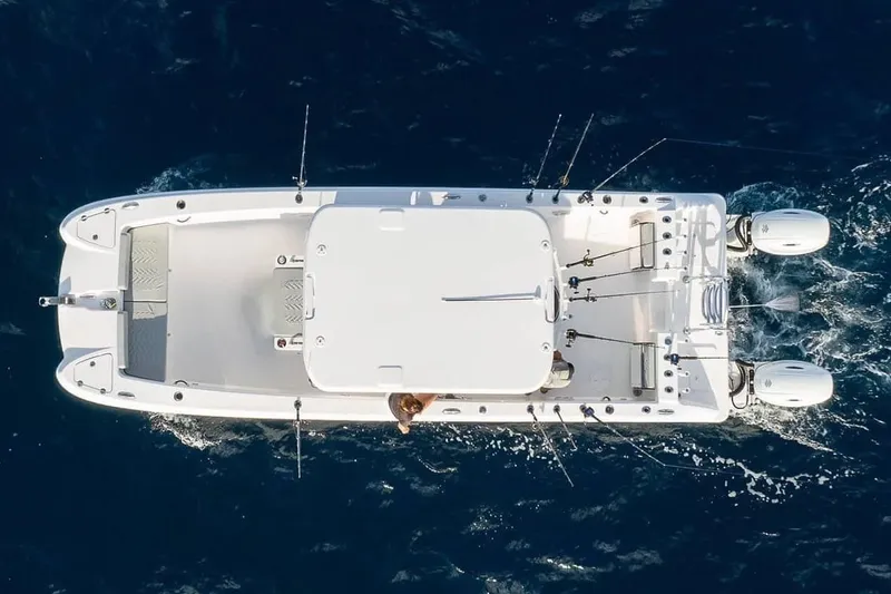 Slide: The Image of Aerial view of Twin Vee 260 GFX2 CC boat, 2026 model. - 3