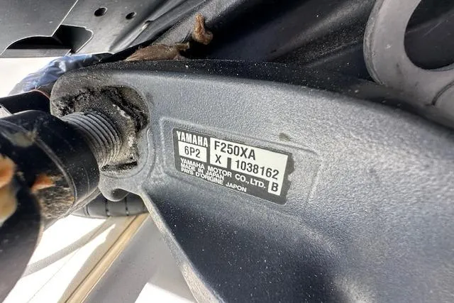 Slide: The Image of Yamaha F250XA engine detail on 2014 Pioneer 222 Sportfish boat. - 27