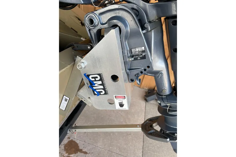 Slide: The Image of Close-up of 2025 Edge Duck Boats 550 motor mount with CMC tilt trim system. - 10
