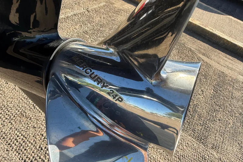 Slide: The Image of Close-up of a Mercury 24P propeller on a 2016 Nitro Z21 boat. - 42