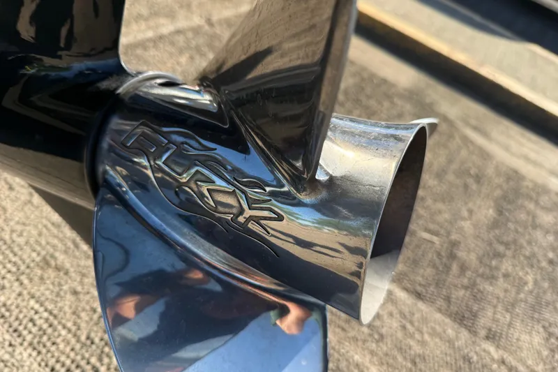 Slide: The Image of Close-up of a 2016 Nitro Z21 boat propeller with "Fury" branding. - 43