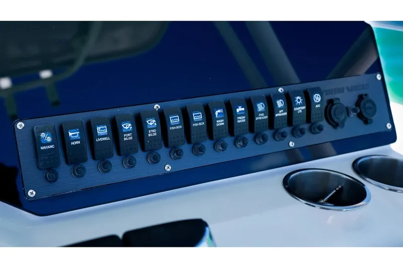 Slide: The Image of Control panel of Twin Vee 240 GFX2 CC 2026 with various functions. - 10