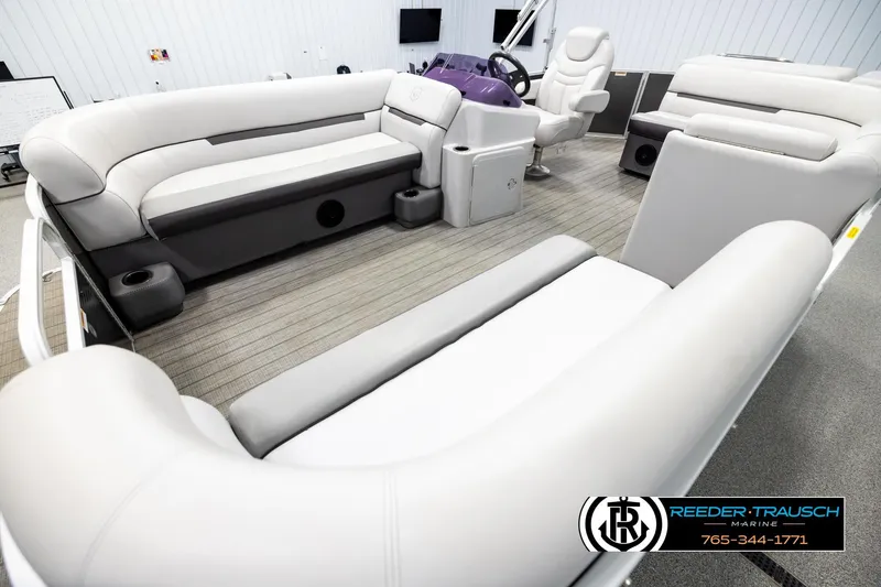 Slide: The Image of Luxurious 2019 Sweetwater SW2086c pontoon boat interior with plush seating and modern design. - 10