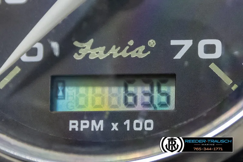 Slide: The Image of Close-up of Faria tachometer showing 635 RPM on Sweetwater SW2086c, 2019 model. - 32