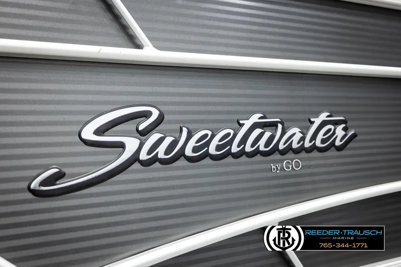 Slide: The Image of Sweetwater SW2086c 2019 model logo on a textured surface, Reeder-Trausch Marine branding. - 46