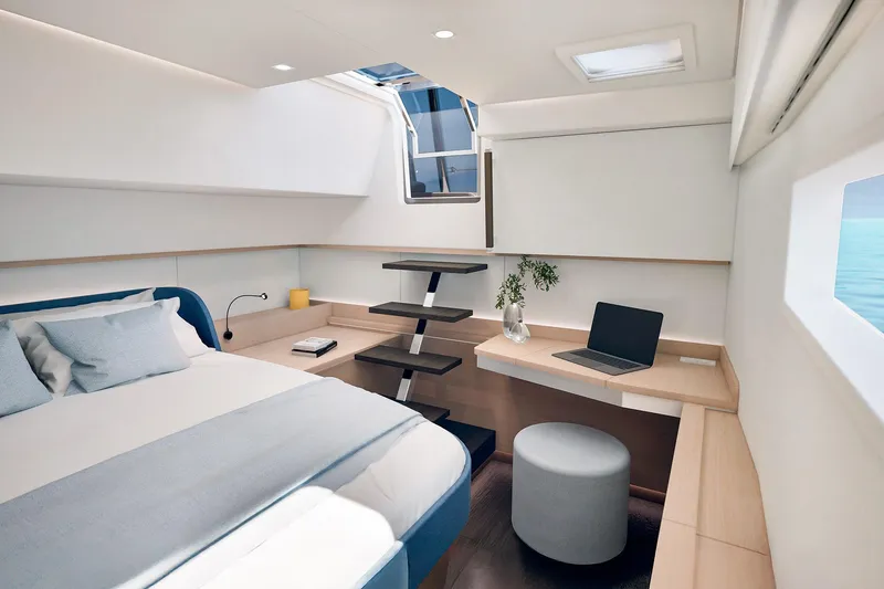 Slide: The Image of Luxurious cabin interior of 2026 Fountaine Pajot 55 yacht with modern design elements. - 27