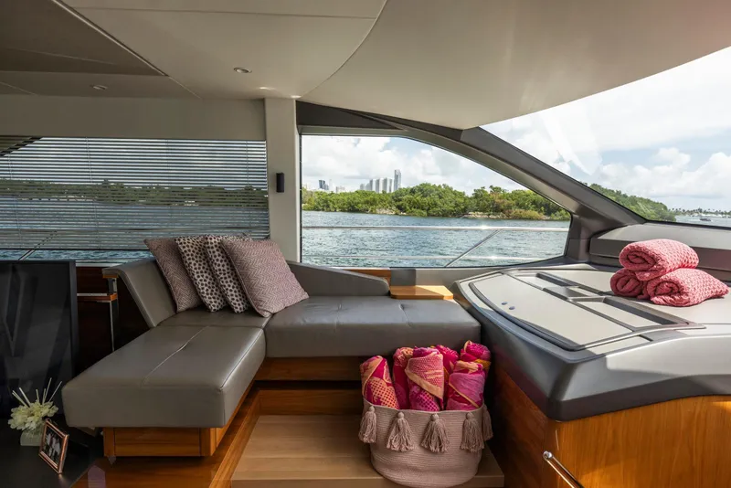 Slide: The Image of Luxurious interior of 2021 Sunseeker Manhattan 68 yacht with scenic water view. - 114