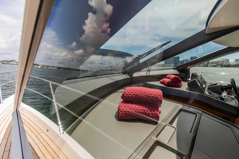 Slide: The Image of Luxurious Sunseeker Manhattan 68 yacht interior with red towels, 2021 model. - 127