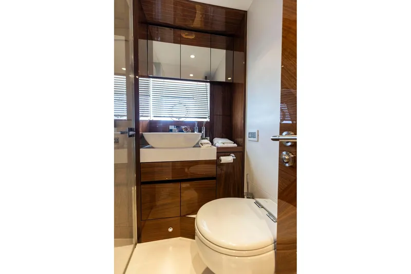 Slide: The Image of Luxurious bathroom interior of 2021 Sunseeker Manhattan 68 yacht with modern fixtures. - 23