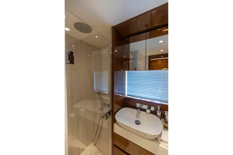 Slide: The Image of Luxurious bathroom in 2021 Sunseeker Manhattan 68 yacht with modern fixtures and elegant design. - 24