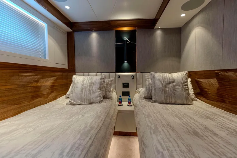 Slide: The Image of Luxurious twin cabin interior of 2021 Sunseeker Manhattan 68 yacht. - 28
