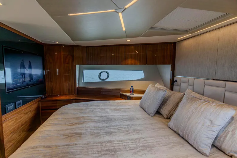 Slide: The Image of Luxurious bedroom interior of 2021 Sunseeker Manhattan 68 yacht with modern design. - 39