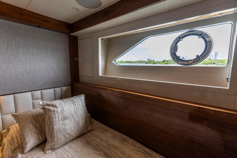 Slide: The Image of Luxurious cabin interior of 2021 Sunseeker Manhattan 68 yacht with scenic window view. - 43
