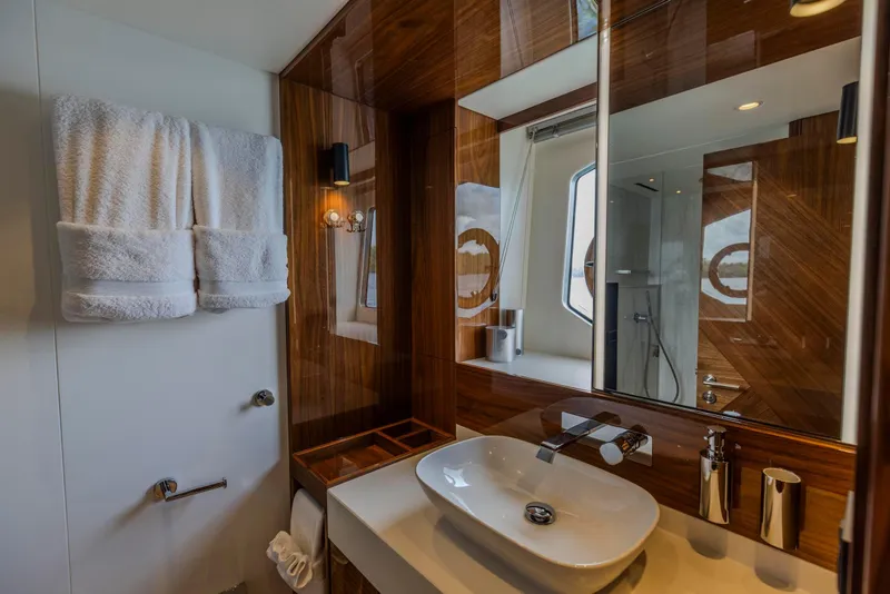 Slide: The Image of Luxurious bathroom interior of 2021 Sunseeker Manhattan 68 yacht with modern fixtures. - 53