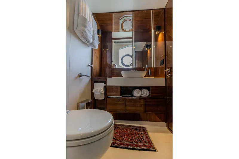 Slide: The Image of Luxurious bathroom in 2021 Sunseeker Manhattan 68 yacht with elegant wood finishes. - 55
