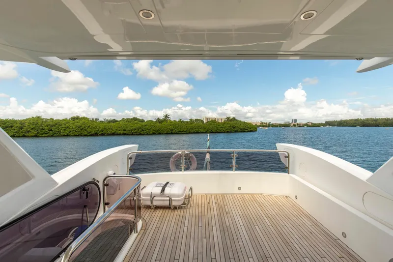 Slide: The Image of Sunseeker Manhattan 68 yacht deck with scenic water and sky view, 2021 model. - 71