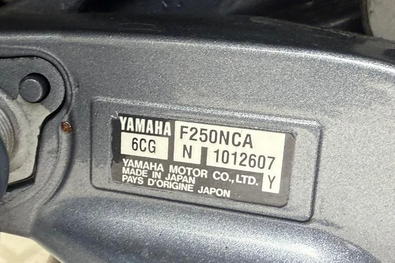 Slide: The Image of Yamaha F250NCA engine label on 2003 Intrepid 289 Center Console boat. - 45