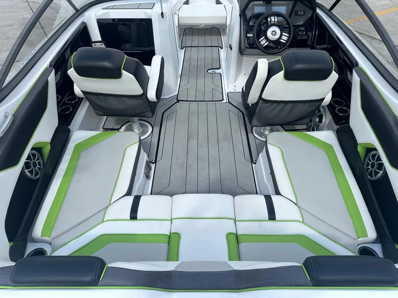 Slide: The Image of Interior of a 2022 Yamaha AR195 boat with modern seating. - 9