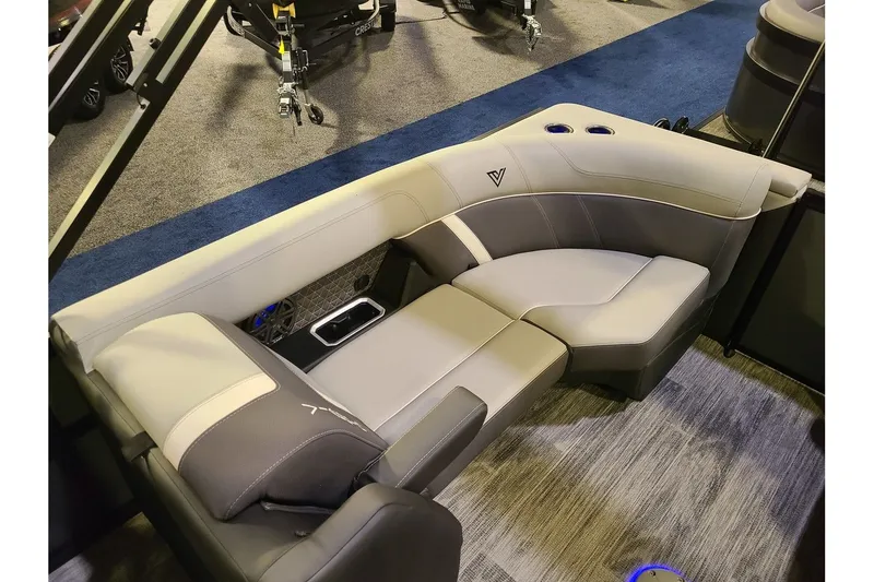 Slide: The Image of Luxurious seating in the 2026 Viaggio Lago Z22U Tritoon. - 11
